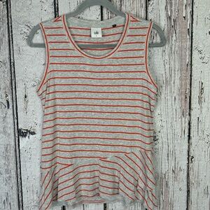 CAbi Style 5331 Ruffle Tank Size Small Gray Orange‎ Striped Asymmetrical Ruffle